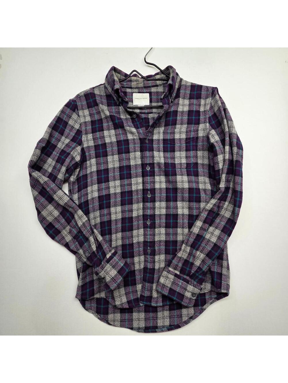 American Eagle Outfitters Purple, White & Blue Plaid Flannel Shirt